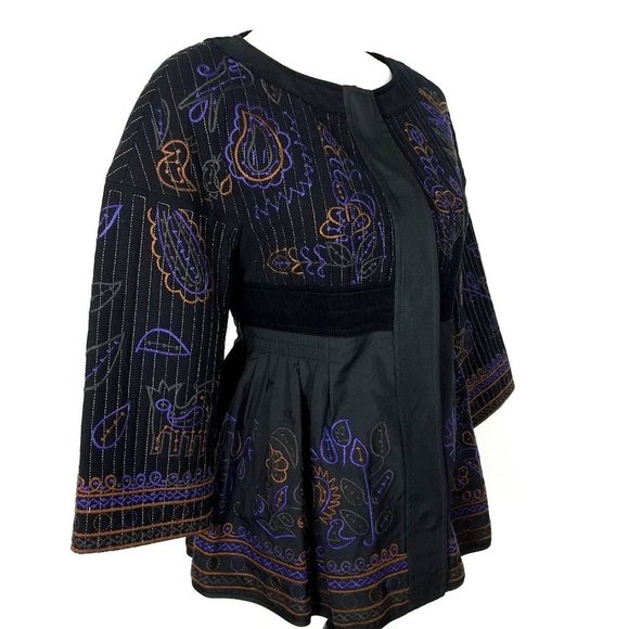 DKNY Collarless Black Embroidered Peplum Jacket Blazer - Size 8 - Picture 5 of 6